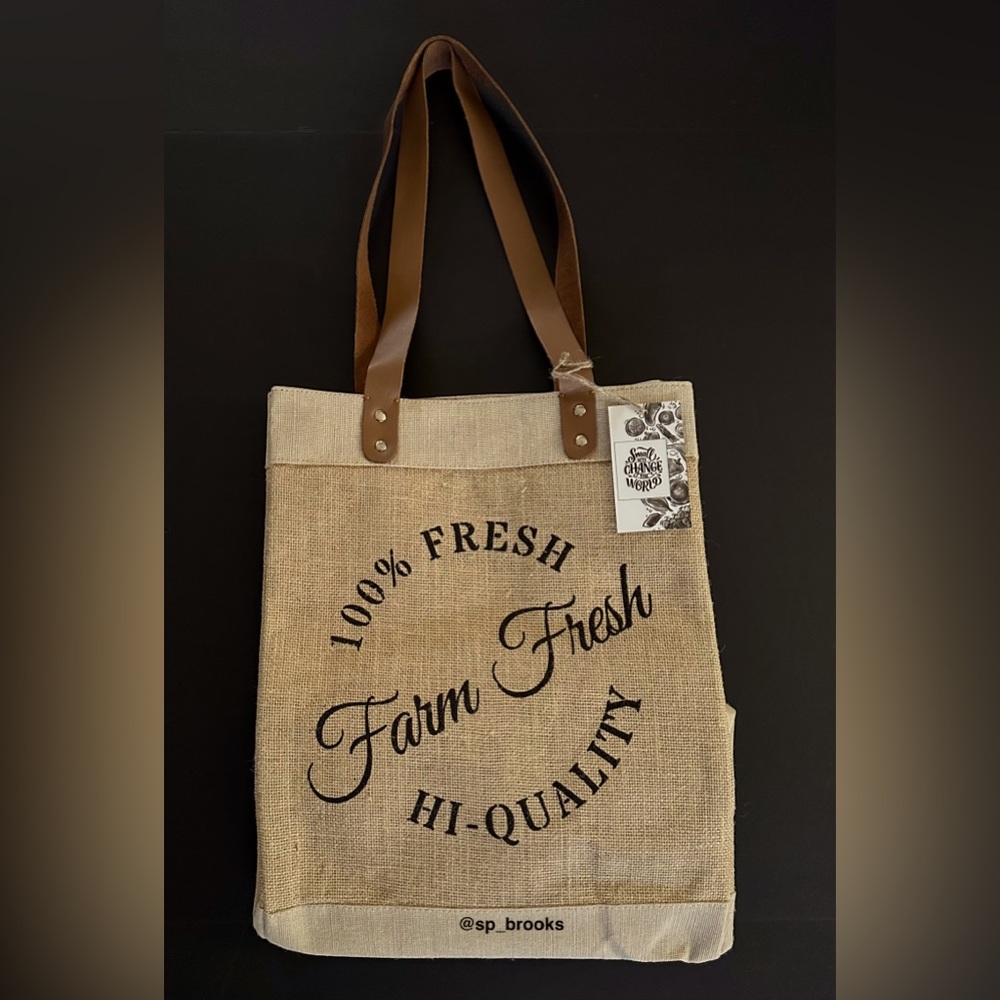 🎁Farm Fresh Tote Bag - “Small Acts Change The World” 13”x8”x17”; Leather Handles